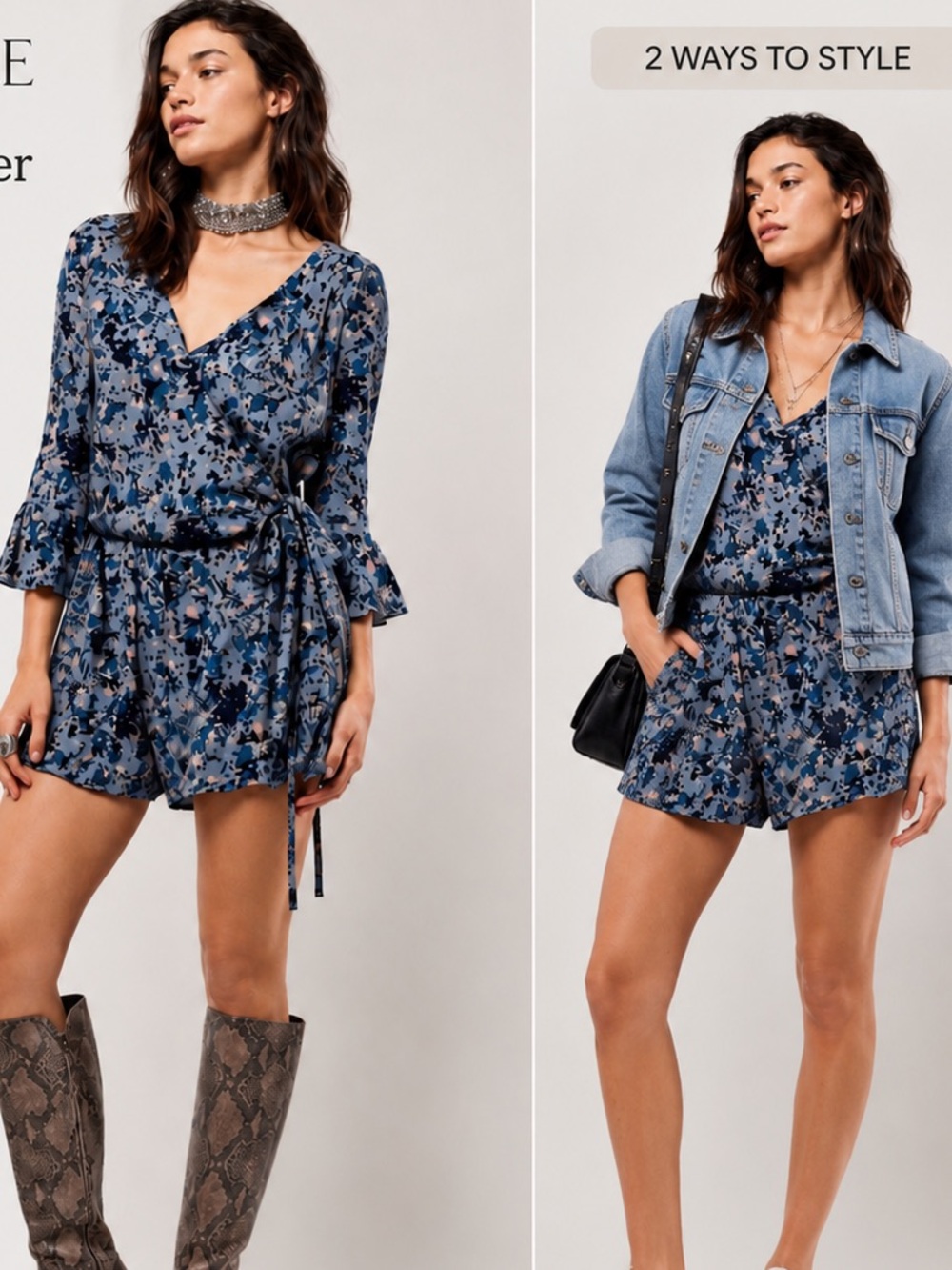 Free People Blue Floral Wrap Romper